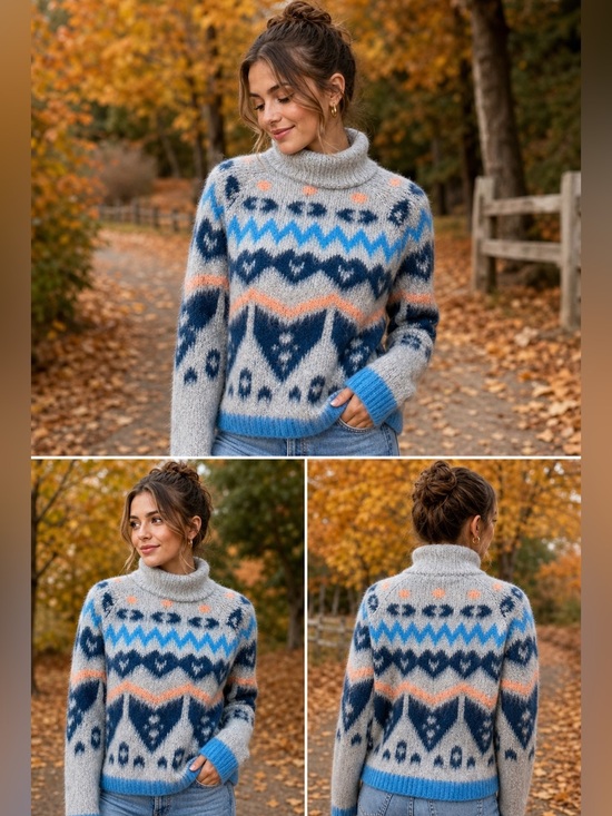 Noisy may Sweaters - Noisy May Fuzzy Turtleneck Sweater Fair Isle Nordic Cozy Knit S